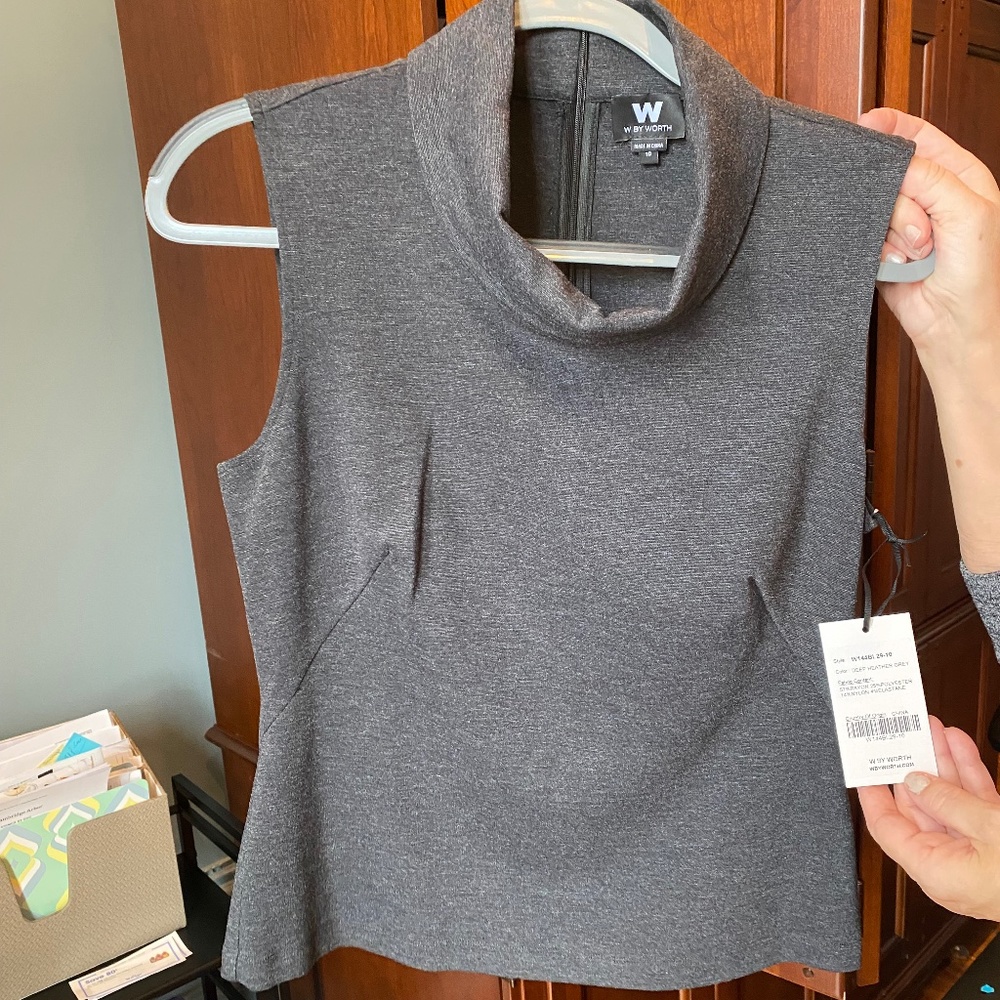 W by Worth, Deep Heather sleeveless, collared hidden zipper, Size 10